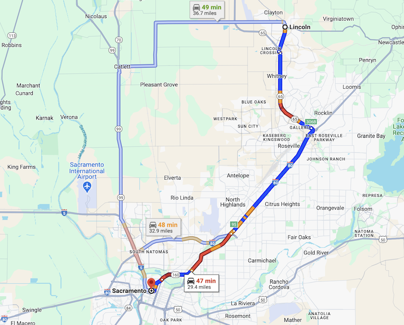 lincoln from sacramento california driving directions on google maps